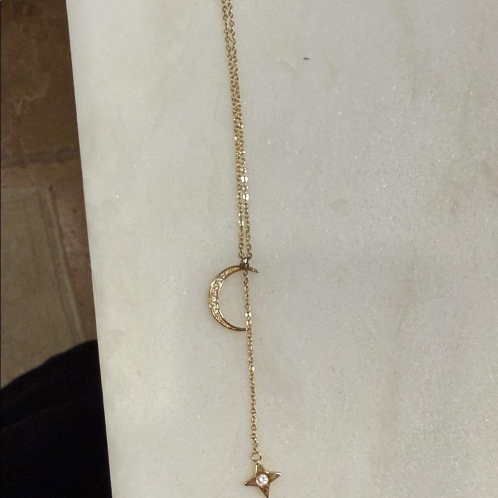 Gold Crescent Moon and Star Necklace
